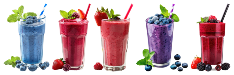 PNG Colorful berry smoothie selection, element set on transparent background