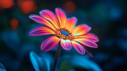 Vibrant Pink and Orange Flower with Neon Glow