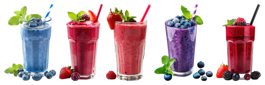 PNG Colorful berry smoothie selection, element set on transparent background