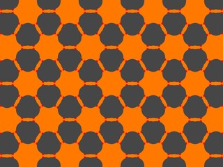 An abstract background with a repeating pattern of gray, rounded shapes connected by small red dots on an orange background, creating a structured, geometric design.