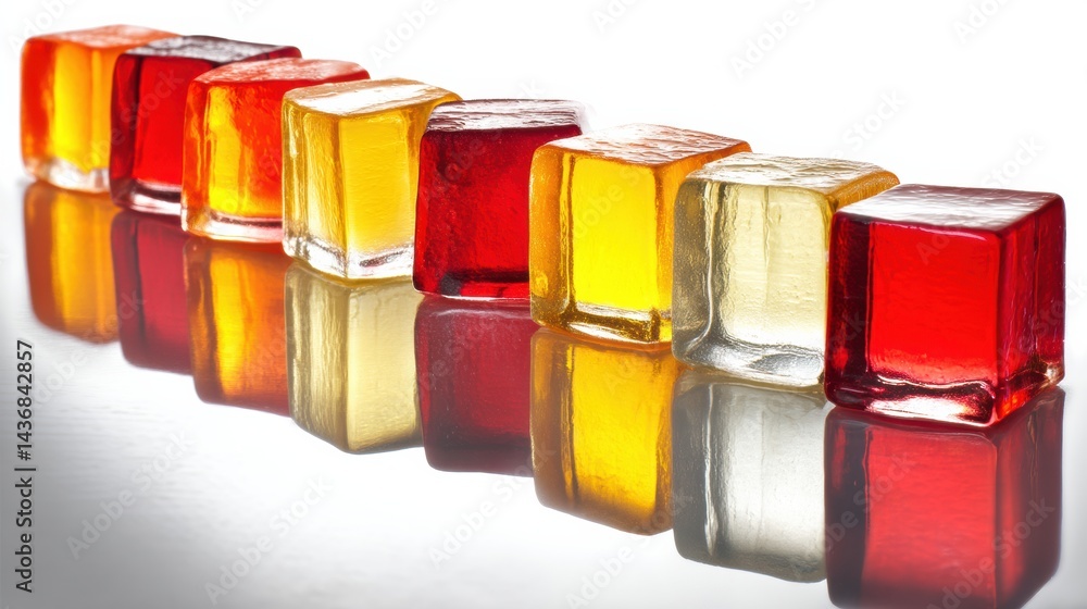 Poster colorful fruit jelly cubes glowing on white surface create a vibrant display of texture and light