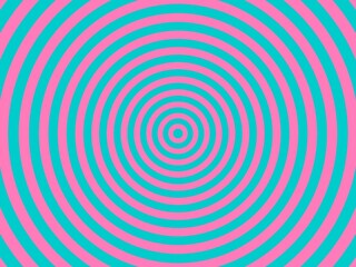 An abstract background with concentric circles in pink and teal, creating a hypnotic, swirling visual effect.