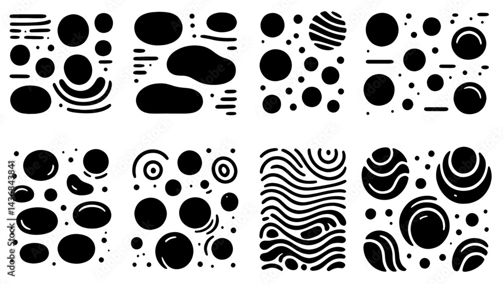 Poster the image is a collection of black and white shapes: circles, some of which are overlapping. the cir