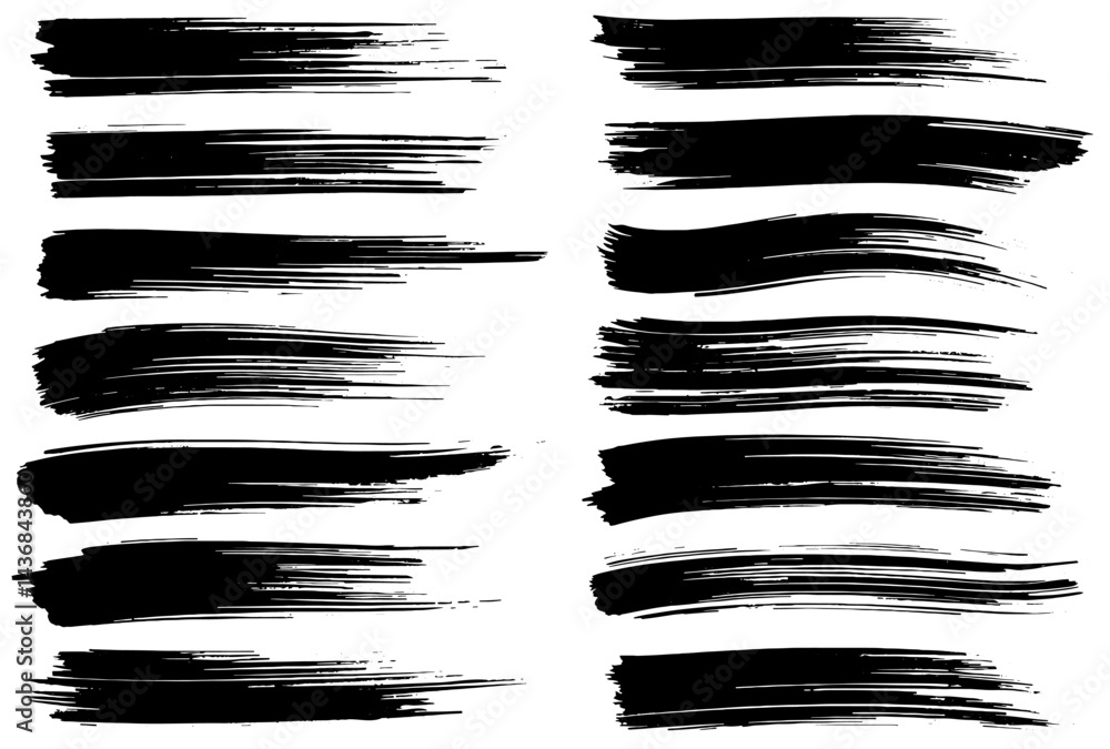 Poster a set of black brush strokes on a white background. the brush strokes vary in length and direction, 