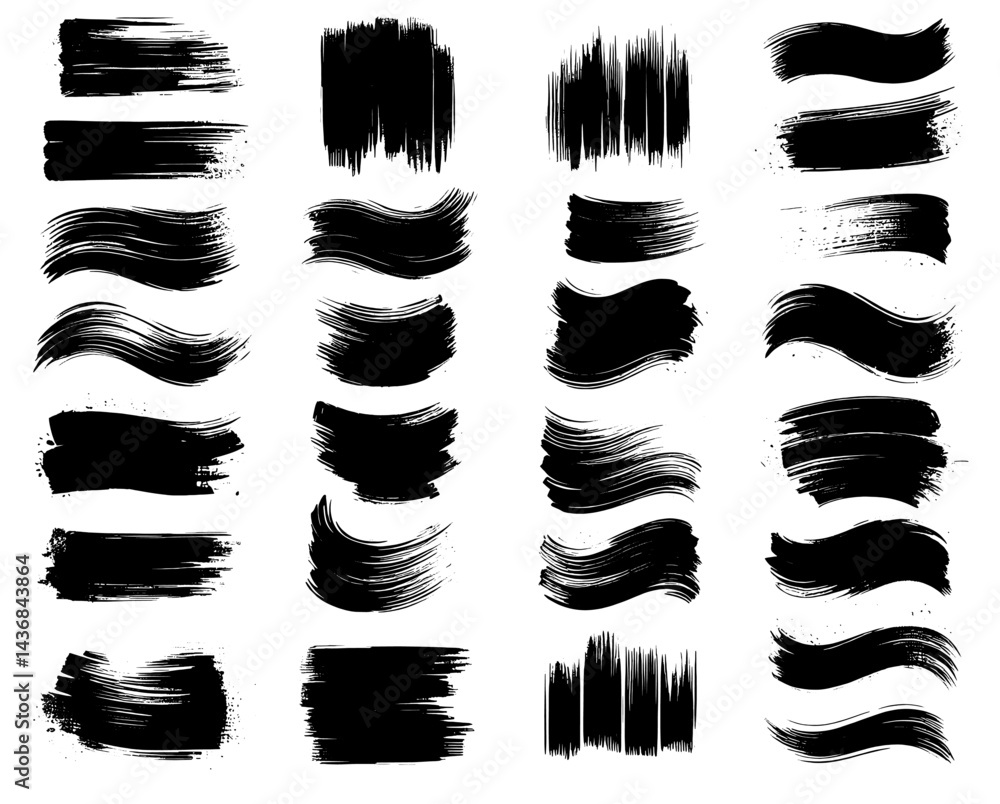 Poster a set of black brush strokes on a white background. the brush strokes vary in length and direction, 