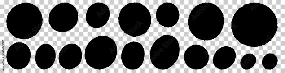 Poster a series of black circles on a white background. the circles are all different sizes and are arrange