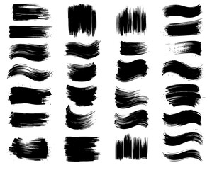 A set of black brush strokes on a white background. The brush strokes vary in length and direction, creating a sense of movement and energy. Scene is dynamic and expressive