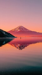 Mountain reflected in calm water, sunrise