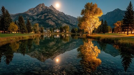 Mountain reflection at night