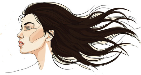 Woman's Profile, Abstract Hair, Line Drawing