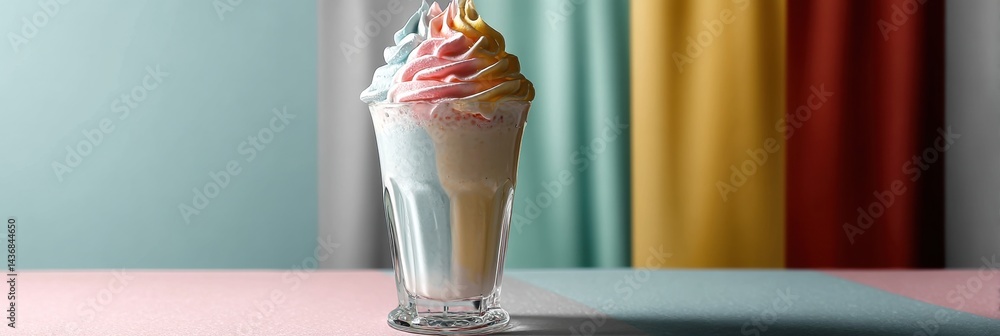 Aufkleber colorful milkshake with whipped topping on display at a cafe with minimalistic decor featuring paste