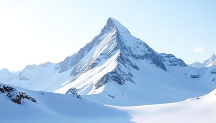 Snow covered mountain peak against pristine white sky, view, white