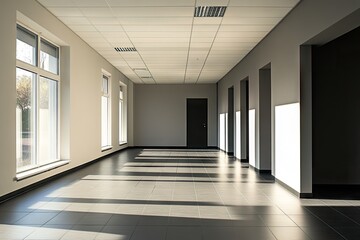 Empty modern office hallway with natural light