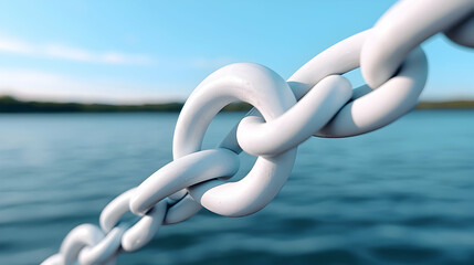 Close Up of White Metal Chain Links Near Water