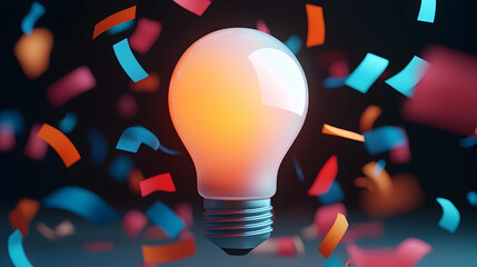 Glowing Lightbulb with Colorful Confetti: A Celebration of Creativity