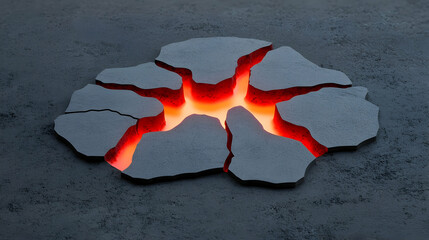 Glowing Lava Illuminates Cracked Earth Surface