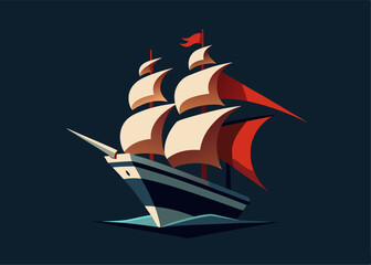 Sailing the Sea: An artist's impression of a traditional sailing ship, the majestic vessel with billowing sails glides through the vast, undulating expanse of the ocean.