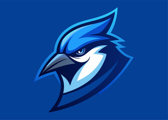 Naklejka premium Bold Blue Jay: A striking illustration captures the sharp profile of a bold Blue Jay, showcasing its vibrant blue plumage and intense gaze against a crisp, clean background.