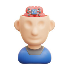 3D AI Brain Thinking Icon