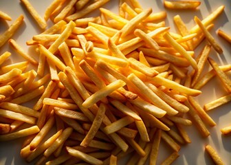 Aerial View of Golden French Fries, Crispy Potato Fries, Fast Food, Overhead Shot, Delicious Snack