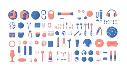 Sports and Fitness Equipment Icons Set