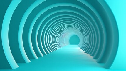 Obraz premium Abstract 3d Tunnel Effect Endless Perspective In Bold Cyan Colored Background