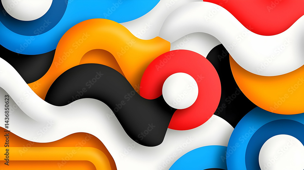 Poster multicolor geometric abstract pattern with circles and waves