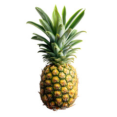 Fototapeta premium Isolated pineapple with green leaves and yellow skin against a plain space on transparent background