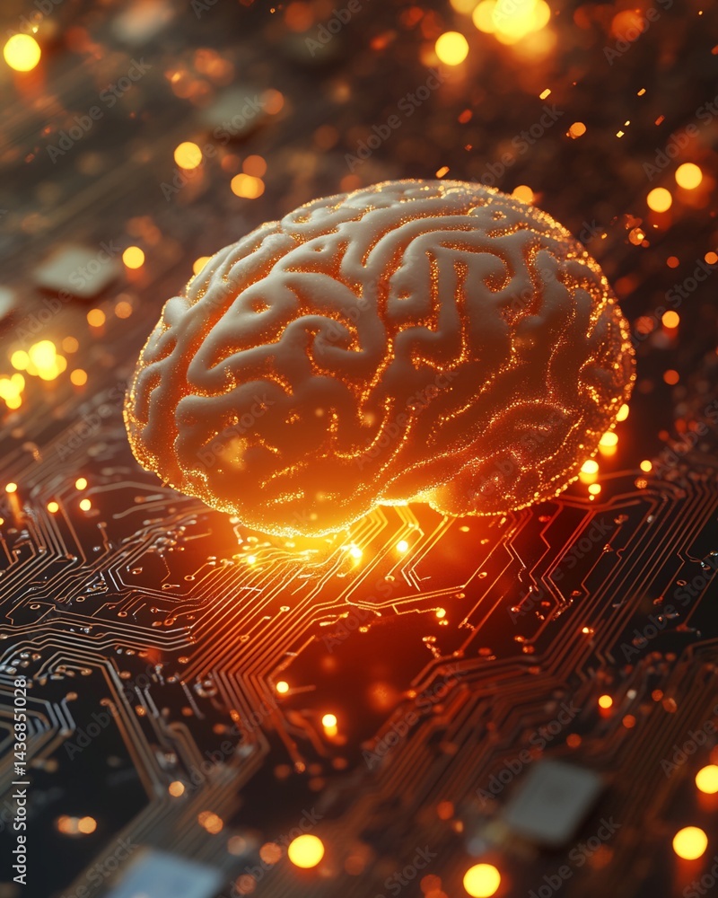 Poster three-dimensional brain model on circuit board