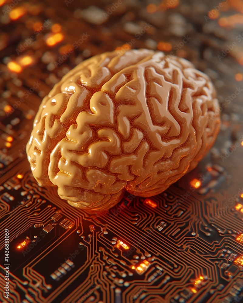 Aufkleber three-dimensional brain model on illuminated circuit board