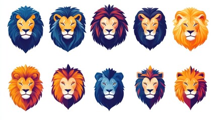 Colorful Lion Heads, African Wildlife, Pride,  Vector Illustration, Graphic Design