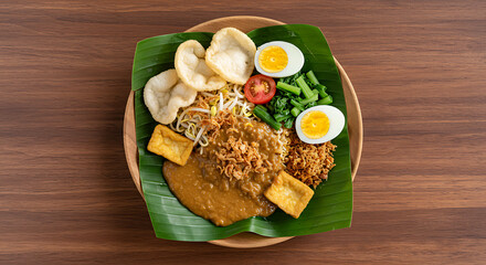Delicious Indonesian Peanut Sauce Noodles with Tofu, Egg, and Vegetables