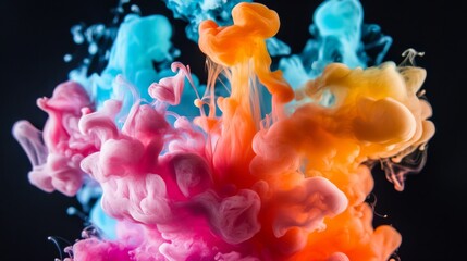 Fototapeta premium Vibrant Colorful Ink Swirls in Dark Background