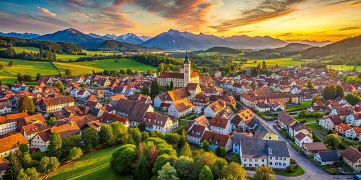 Aerial View of Wangen im Allg&auml;u, Charming Bavarian Town, Germany