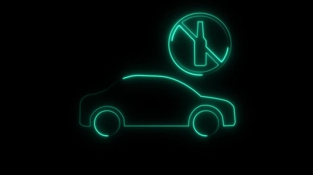 Glowing neon Driving no alcohol icon isolated on black background. HD Video motion graphic animation