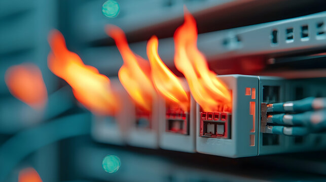 Server Room Fire: Burning Network Cables and Server Ports