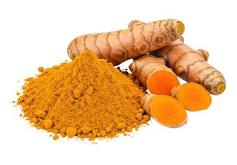 Fresh turmeric root and powder for cooking and healthy lifestyle