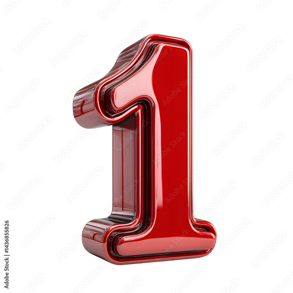Aufkleber a glossy red three dimensional rendering of the number one against a solid field on transparent back