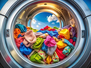 Aerial View: Washing Machine Washing Children's Underwear