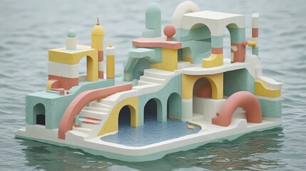 Colorful plastic toy city miniature for childrens play and educational content