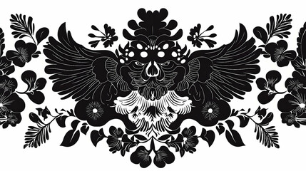 Ornate floral and winged motif border design.