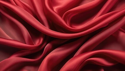 Obraz premium Red satin fabric exhibits a shiny, smooth texture with elegant curves, evoking a sense of luxury and romantic softness