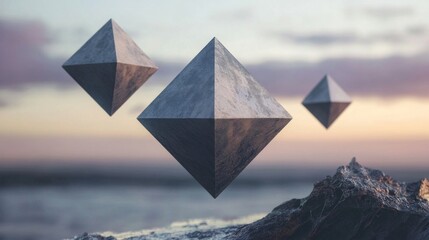Floating Stone Pyramids at Sunset