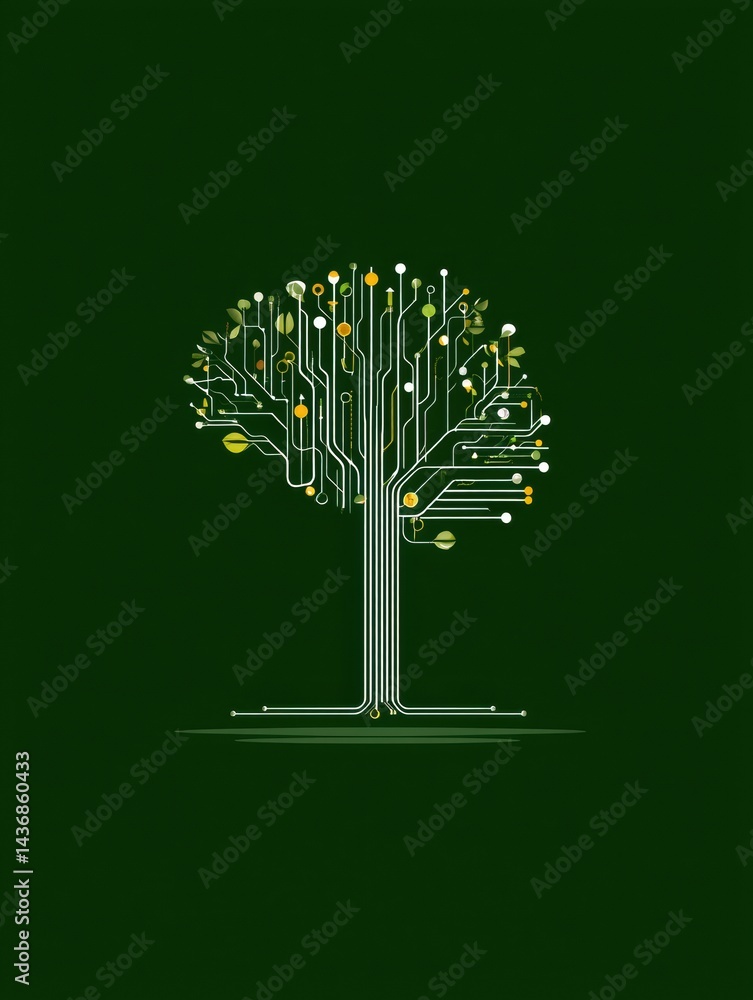 Poster Minimal Brain Icon Designed With Tiny Connected Circuits Representing Technology and Nature Integration in a Modern Concept