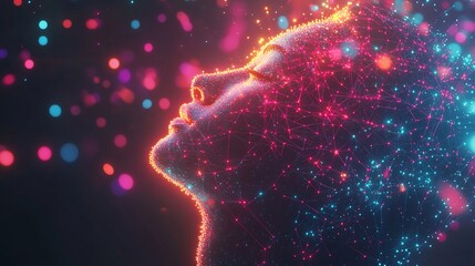 Abstract Mind Map With Neon Dots Connected In Digital Harmony Original Background