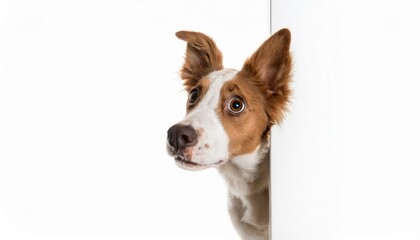 Curious dog peeking around corner