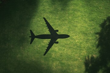 Airplane shadow on green grass