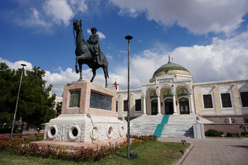 Ataturk Statue in front of Ethnography Museum of Ankara in Turkiye