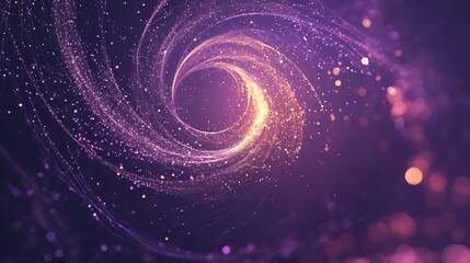 Abstract Spiral Explosion With Shiny Light Particles and Digital Energy Purple Colored Background