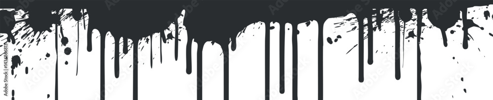 Poster black paint splatter with drips creating grunge abstract art background and texture design